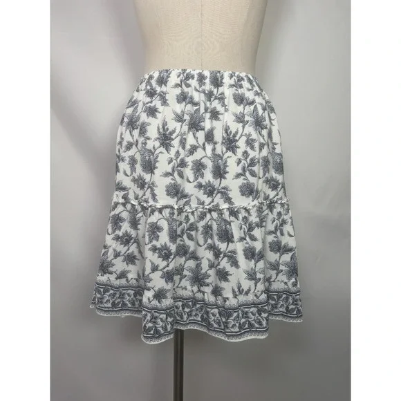 Max Studio Floral Above Knee Mini Skirt Tiered Casual Women's Size S White Blue - Picture 3 of 12